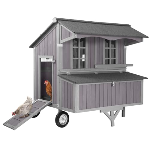 Aivituvin Chicken Coop Mobile Outdoor Hen House with Large Wheels Durable Wooden Poultry Cage with 3 Nesting Box for 2-6 Chickens 51.5’’ (51.57'' × 41.02'' × 51.18'') - size: 51.57'' × 41.02'' × 51.18''