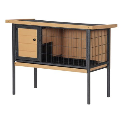 PawHut Rabbit Hutch Elevated Bunny Cage Small Animal Habitat with Metal Frame, No Leak Tray, Metal Wire Pan, Openable Water-Resistant Asphalt Roof for Rabbits, Chickens, Ducks, Indoor/Outdoor Natural - color: Natural Wood