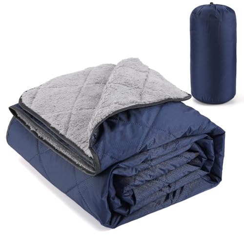 Aulock 55''W x 80''L Outdoor Waterproof Blanket for Camping- Portable & Windproof Navy Blanket with Sherpa Fleece Lining for Stadium, Car, Pet, Picnics - color: Navy, size: 55'' W x 80''L