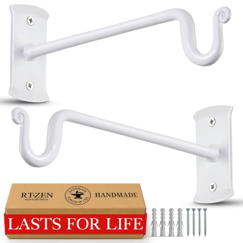 RTZEN Plant Hangers Outdoor or Indoor - Wrought Iron Metal Hanger Indoor Hook - Heavy Duty Wall Bracket Hooks for Hanging Plants Baskets Lanterns Bird Feeders - 2 Pack (White Shepherds Hooks 7.5") - size: 7.5 Inch, style: Shepherds Hooks - W