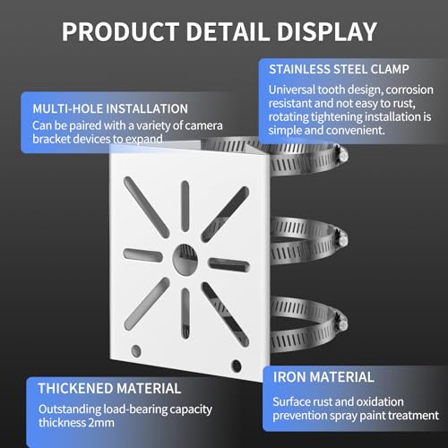 ZT-NET Universal Vertical Pole Mount for Security Camera, Heavy-Duty Metal Bracket with 3 Loops, for CCTV/PTZ Dome Cameras, Wall/Stage Lights & Solar Panels