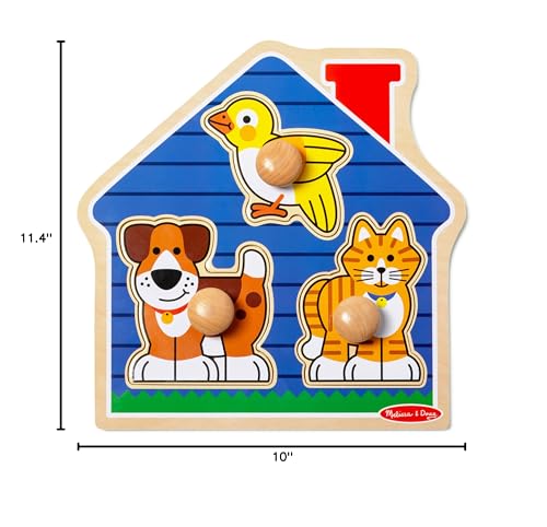 Melissa & Doug Pet Animals Jumbo Knob Puzzle, Wooden Peg Puzzle for Toddlers, Educational Toy for Shape Recognition and Fine Motor Skills, Ages 1+ - style: Pets