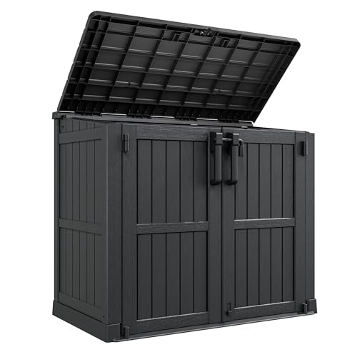 LHBcraft Waterproof Outdoor Storage Box 36 Cu Ft with Lockable Doors, Portable Horizontal Resin Storage Shed, Outdoor Storage Cabinet for Backyards - color: Black, size: 29.1"×51.1"×43.3"