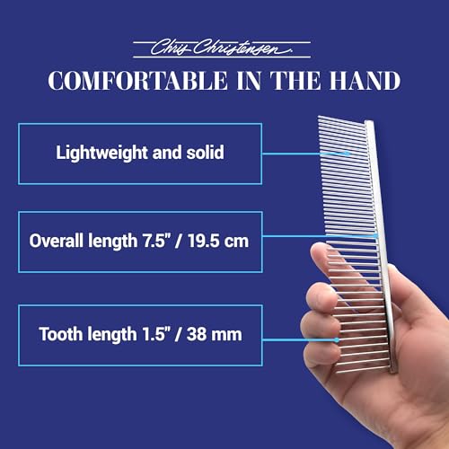 Chris Christensen 005 7.5 inch Fine/Coarse Long Tooth Greyhound-Style Butter Comb, Groom Like a Professional, Rounded Corners Prevent Friction and Breakage, Solid Brass Spin with Steel Teeth, Chrome - size: 005 - 7.5 Inch Coarse/Medium Long-Tooth