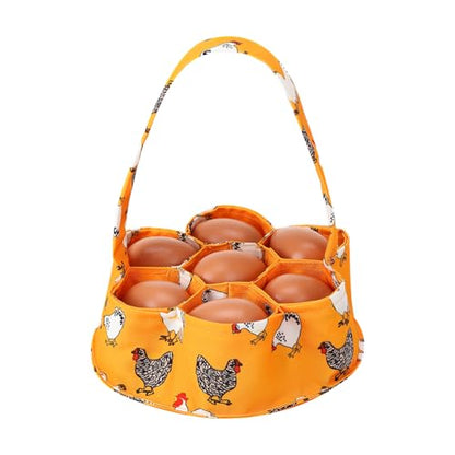 Egg Collecting Basket, Canvas Egg Basket for Gathering with 7 Pouches for Chicken, Duck, Goose, Bird, Various Poultry Collection (Yellow chicken) - style: Yellow chicken