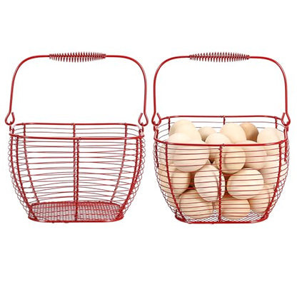 2 PCS 7" Red Square Wire Egg Baskets for Fresh Egg With Handle, Small Metal Collecting Basket for Gathering Fresh Eggs, Chicken and Duck Eggs Hunting Basket Egg Holder Countertop - color: Red