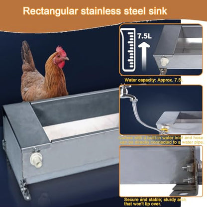 Stainless Steel Cattle Drinking Bowl, Heavy Duty 2 Gallon Livestock Water Trough, Portable Farm Animal Feeding Rack For Chicken Cattle