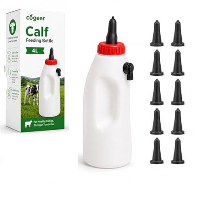 Screw Nipple Calf Feeding Device, Calf Feeding Bottle with Rubber Nipple & Cap, Handle Milk Pot Calfs Feeding Supplies (4L-Adjustable) - color: 4L-Adjustable