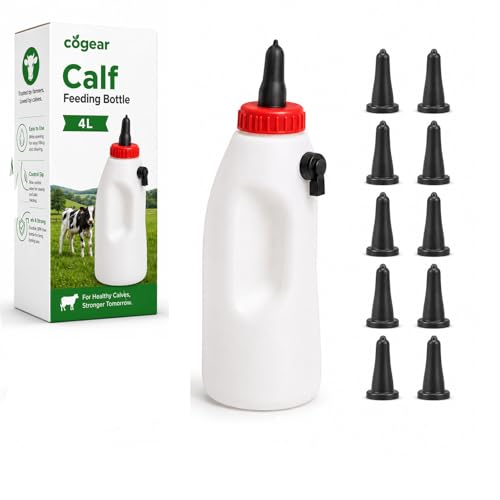 Screw Nipple Calf Feeding Device, Calf Feeding Bottle with Rubber Nipple & Cap, Handle Milk Pot Calfs Feeding Supplies (4L-Adjustable) - color: 4L-Adjustable