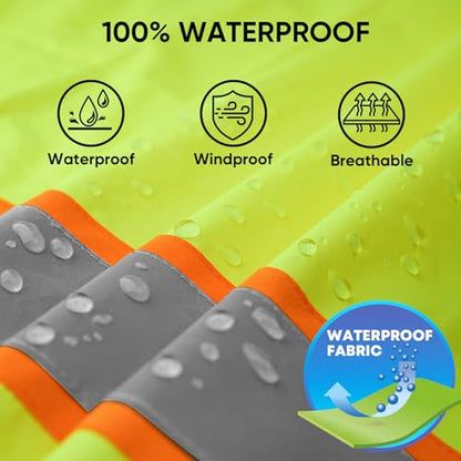 TICONN Reflective Rain Coat, Waterproof Hi Vis Safety Rain Jacket, Heavy Duty ANSI Class 3 High Visibility Trench Coat - size: X-Large