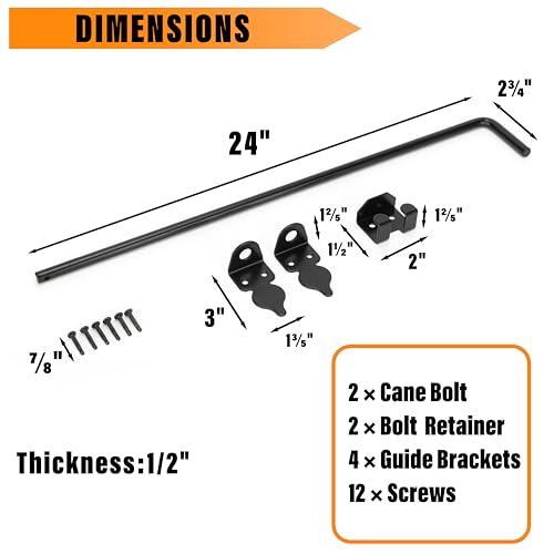24" Heavy Duty Cane Bolt Gate Drop Rod-Steel Gate Ground Latch Designed for Wood Metal Vinyl Gates or Double Doors Fence Applications-2 Pack - size: 24 Inch-2 Pack