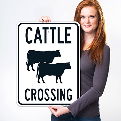 Cattle Crossing with Graphic Sign, 18x24 Inches, Rust Free .063 Aluminum, Fade Resistant, Made in USA - size: 18x24