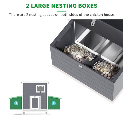 59" Large Chicken Coop for 4-6 Chickens, Wooden Hen House with Large Nesting Boxes, Outdoor Poultry Cage Rabbit Cage with Ramps & Ventilation Window, 59''L*33.5''W*38.6''H - size: 59"L x 33.5"W x 38.6"H