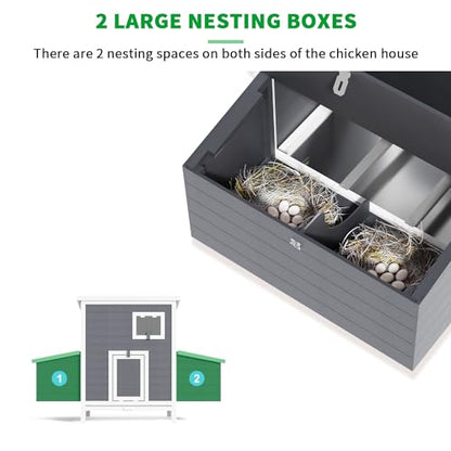 59" Large Chicken Coop for 4-6 Chickens, Wooden Hen House with Large Nesting Boxes, Outdoor Poultry Cage Rabbit Cage with Ramps & Ventilation Window, 59''L*33.5''W*38.6''H - size: 59"L x 33.5"W x 38.6"H
