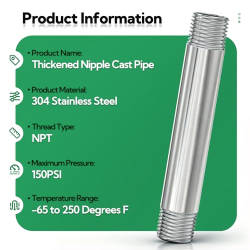 TAISHER 2PCS Stainless Steel Pipe Fittings, 3/8" NPT x 3/8" NPT Male Threaded, 6" Length Nipple Cast Pipe - size: 3/8" MNPT 2pcs
