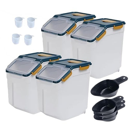 Large Flour Storage Container Bin 25lb,4 Pack Airtight Rice Storage Containers with Wheels Seal Locking Lid BPA Free with Measuring Cup,Scoop for Flour, Rice, Grain, Dry Food - Dark Blue - color: 4Pcs 25LB Blue