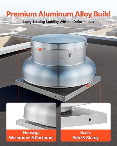 VEVOR Roof Exhaust Fan, 3000CFM & 3900CFM Adjustable Speed Control Attic Vent Fan with High-Power Motor, 24.8inch Fan Base Heavy-Duty Aluminum Alloy, Compact for Garage,Kitchen,Bathroom,Silver - size: 3000CFM & 3900CFM