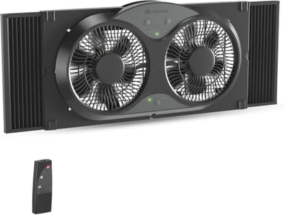 Comfort Zone 9-Inch Reversible Twin Window Fan with Remote Control – 3-Speed Dual Blade Fan with Exhaust, Cooling & Circulate Modes, Expandable Width 23.5" to 37", Removable Bug Screen & Tabletop Feet - color: Black, size: 9 inch (3-Speed w/Remote)