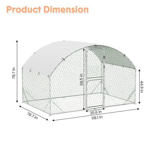 Large Metal Chicken Coop, Walk-in Chicken Run Pen with Waterproof Anti-UV Cover, Heavy Duty Poultry Cage for Chicken, Duck, Rabbit, Outdoor Backyard Farm Use - size: 118.1"L x 78.7"W x 78.7"H