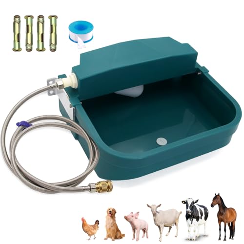 8L Automatic Animal Drinking Water Bowl with Float Valve & Drain Hole, Plastic Self Filling Livestock Water Trough,Large Outdoor Dog Water Dispenser for Chicken,Goat,Horse,Pig,Cow (Bowl&Pipe)