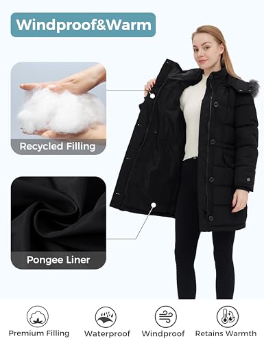 ZSHOW Women's Warm Hooded Winter Coat Waterproof Quilted Puffer Jacket Long Windproof Parka - color: Black, size: 4X-Large Plus