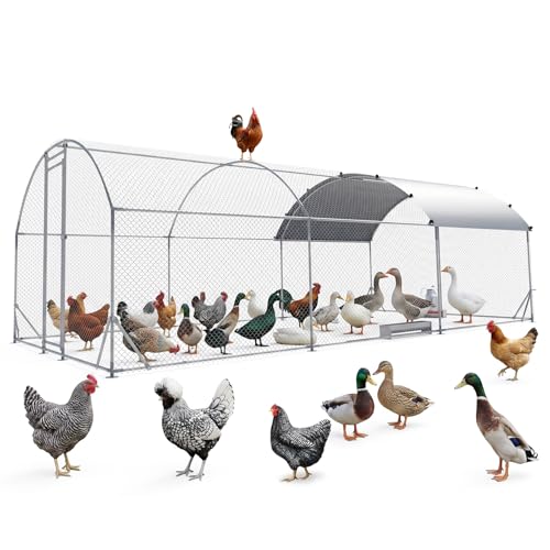 Metal Chicken Coop with Runs for Yard with Cover Waterproof Quail Coop Walk in Duck Coop, Chicken Pen House Cage gallinero para gallinas with Security Lock for Outdoor Farm Rabbit Run 10x20FT - size: 236.0"L x 118.0"W x 77.0"H