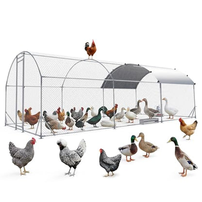 Metal Chicken Coop with Runs for Yard with Cover Waterproof Quail Coop Walk in Duck Coop, Chicken Pen House Cage gallinero para gallinas with Security Lock for Outdoor Farm Rabbit Run 10x20FT - size: 236.0"L x 118.0"W x 77.0"H