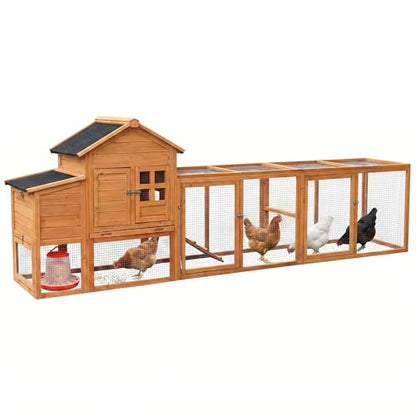 Large Chicken Coop for 4-6 Chickens with Attached Run, Predator Proof Hen House with Waterproof Asphalt Roof & Removable Cleaning Tray