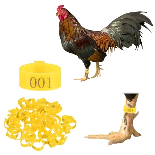 Generic 50-Pack Chicken Leg Bands, 20 mm Plastic Poultry Identification Chicken Leg Rings for Turkey/Duck/Goose/Chicks, Colorful Numbered Foot Clip on Tag [Yellow]
