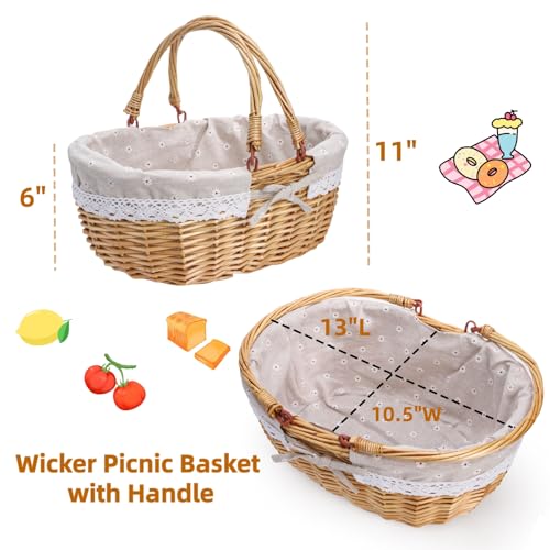 Dicunoy Wicker Picnic Basket with Handle, Large Empty Gift Basket to Fill, Open Top Market Harvest Baskets for Garden, Fruit, Candy, Wine, Easter Egg Gathering, Wedding, Vegetables