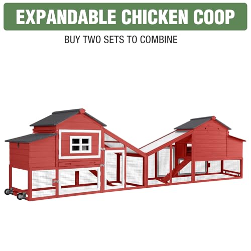Chicken Coop with Wheels,Outdoor Hen House with Waterproof Asphalt Roof, Wooden Poultry Enclosure with Easy-Clean Slide-Out Tray,Poultry Cage with Nesting Boxes for Duck Rabbit Chicken
