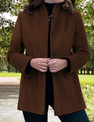 LIZALIG Women's Stand Collar Pea Coat Winter Long Sleeve Wool Blend Short Jackets Single Breasted Blazer Coat Outwear - color: Brown, size: 3X-Large