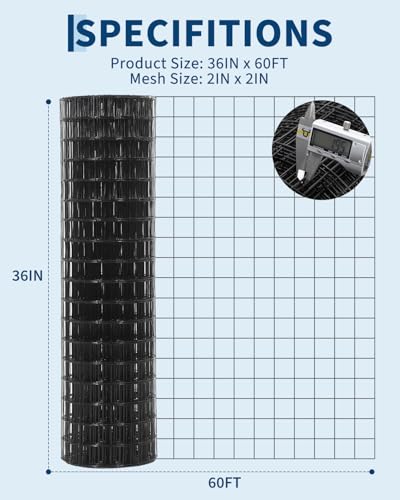 Cattle Farm Fence,Galvanized Garden Fencing 3 x 60ft 16GA 2x2 Inch Garden Border Metal Chicken Wire Fencing Mesh Roll for Yard Vegetable Plant Protection Poultry Netting - size: 2" x 2" 16GA 3'×60'