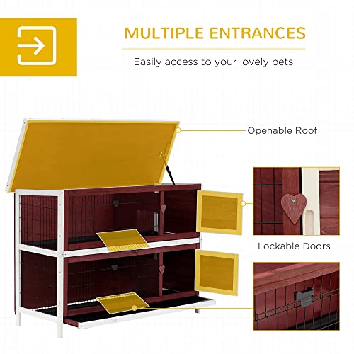 PawHut 54" 2-Story Rabbit Hutch Bunny Cage with Openable Roof, No Leak Tray and Fun Enclosed Run, for Rabbits, Chickens, Ducks, Indoor/Outdoor