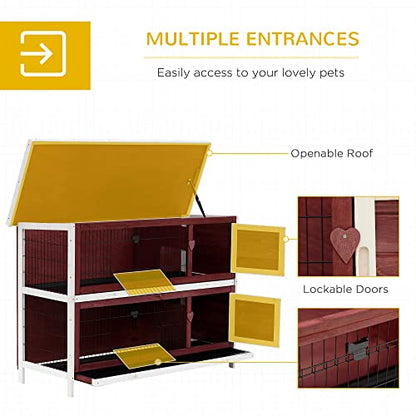 PawHut 54" 2-Story Rabbit Hutch Bunny Cage with Openable Roof, No Leak Tray and Fun Enclosed Run, for Rabbits, Chickens, Ducks, Indoor/Outdoor