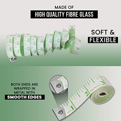 Soft Measuring Tape Pack of 2 | Dual Scale Cloth Sewing & Body Tape Measure | 150cm/60inch - color: 2 Pack / Green