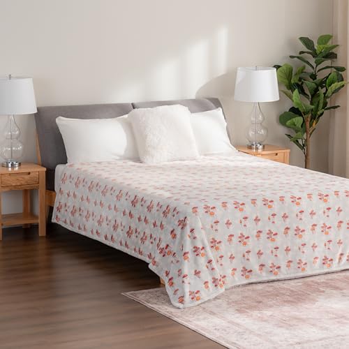 Berkshire Blanket-Classic Heavyweight Warm Soft Printed VelvetLoft® Plush Blanket, King Size Soft Fuzzy Blanket for Couch Sofa Bed, Mushroom Field Grey, 90in x 108in - color: Mushroom Field Grey, size: King/Cal King