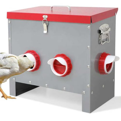 Automatic Chicken Feeder-40LB Metal Poultry Feeder No Waste with 6 Feeding Ports, Rat Proof Auto Chicken Feeders with Rust-Resistant Steel Frame, Locking Lid & Handle for Duck Geese Outdoor Use