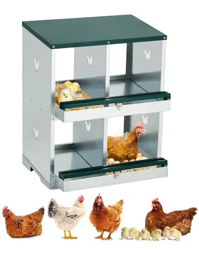 GarveeLife Chicken Nesting Box, 4 Compartments Nesting Box for Chickens, Two-Tier Galvanized Steel Chicken Egg Laying Box with Large Vented Holes Wall Mounting for Easy Egg Collection - color: Green | 4 Compartments