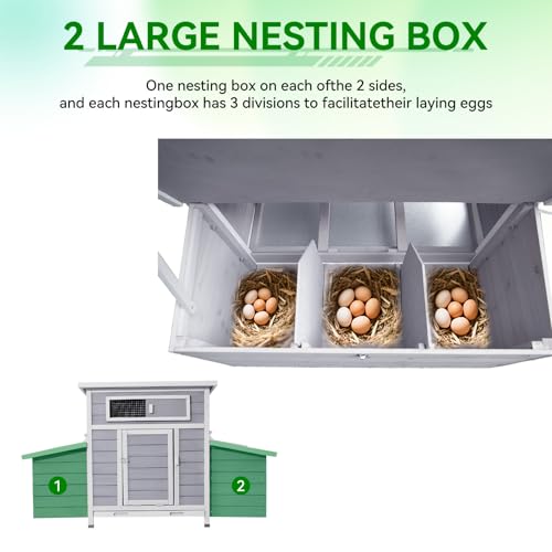 Chicken Coop, Large Chicken Coop for 4-6 Chickens with 6 Nesting Boxes, Wooden Outdoor Hen House with Pull-Out Tray for Backyard, Easy-Clean,Weatherproof Poultry Chicken Cage - color: GREY＆PURPLE