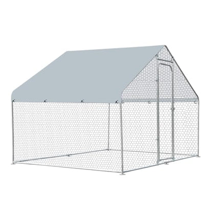 Outdoor Metal Chicken Coop Large Walk-in Poultry Cage Spire-Shaped Chicken Run with Waterproof and Anti-Ultraviolet Cover for Outside,Backyard and Farm,4.9' L*9.8' W*6.4' H - size: 58.8"L x 117.6"W x 76.8"H