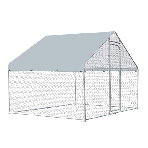 Outdoor Metal Chicken Coop Large Walk-in Poultry Cage Spire-Shaped Chicken Run with Waterproof and Anti-Ultraviolet Cover for Outside,Backyard and Farm,4.9' L*9.8' W*6.4' H - size: 58.8"L x 117.6"W x 76.8"H
