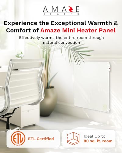 Electric Wall Heater - 250W Amaze Mini Convection Panel Heater w/Wall Mount Kit Up to 80 sq ft - 18″x24″ Paintable & Energy Efficient for Bedroom or Bathroom - Amaze Heaters - size: 250W Mini