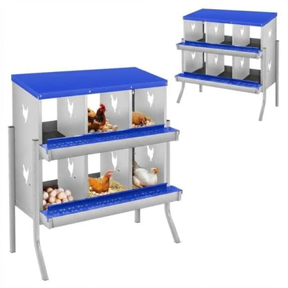 Secure & Durable Build - Heavy-Duty Galvanized Steel Chicken Nesting Box - 6 Compartments, Wall-Mounted, Easy Egg Collection & Cleaning, Blue, 84.5x42x90.3cm, 6 Compartments - color: Blue-6 Compartments with legs