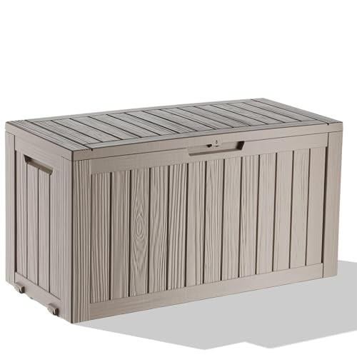 EasyUp 90 Gallon Outdoor Storage Box, Outdoor Deck Boxes for Garden Tools Equipment,Cushions and Patio Storage,Lockable and Resin,Easy to Install(Grey) - color: Grey, size: 90 Gallon