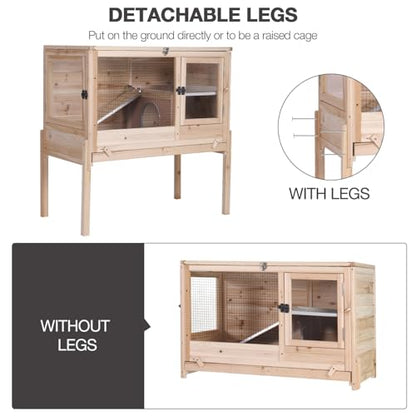 Wooden Guinea Pig Cages Indoor with Plastic Floor and Pull Out Tray, Two-Story Rabbit Cage with Anti-Chewing Ramp, Bunny Hutch with Detachable Stand, Small Animals Cage Habitat (Nature) - color: Nature