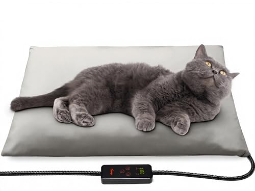 Toozey Small Pet Heating Pad, 6 Adjustable Temperature Dog Cat Heating Pad with Timer, Waterproof Heated Cat Bed with Chew Resistant Cord, Indoor Electric Pet Heated Mat 18x16in - color: Grey, size: 18.0"L x 16.0"W x 0.6"Th