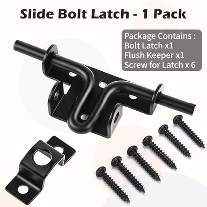 Heavy Duty Gate Latch with Padlock Hole for Outdoor Fence | Metal Thickened Slide Bolt Latch, Left or Right-handed Use, Fit Wooden Fence/Shed Door/Barn Doors