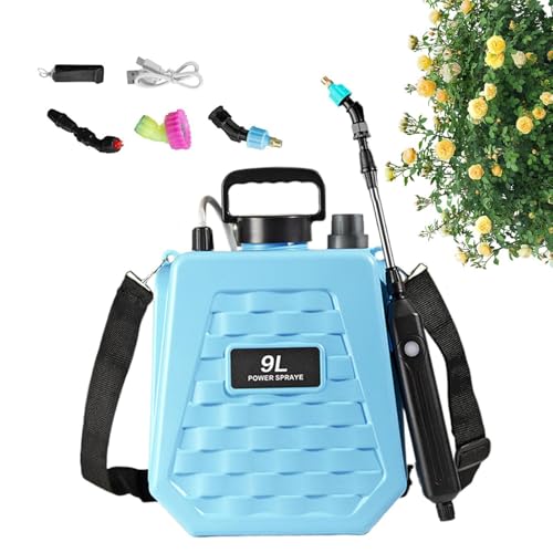 Battery Powered Sprayer - Portable Mister Rechargeable | Power Sprayer with Adjustable Shoulder Strap | for Home Outdoor Plant Agriculture Backyard Yard Lawn Farm - color: 9L sky blue
