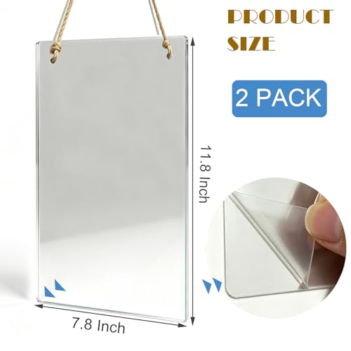 2 Pack Sturdy Mirror for Chicken with Rope, 7.8 X 11.8inch Acrylic Hanging Swing Mirror for Hens, Lightweight & Easy to Clean